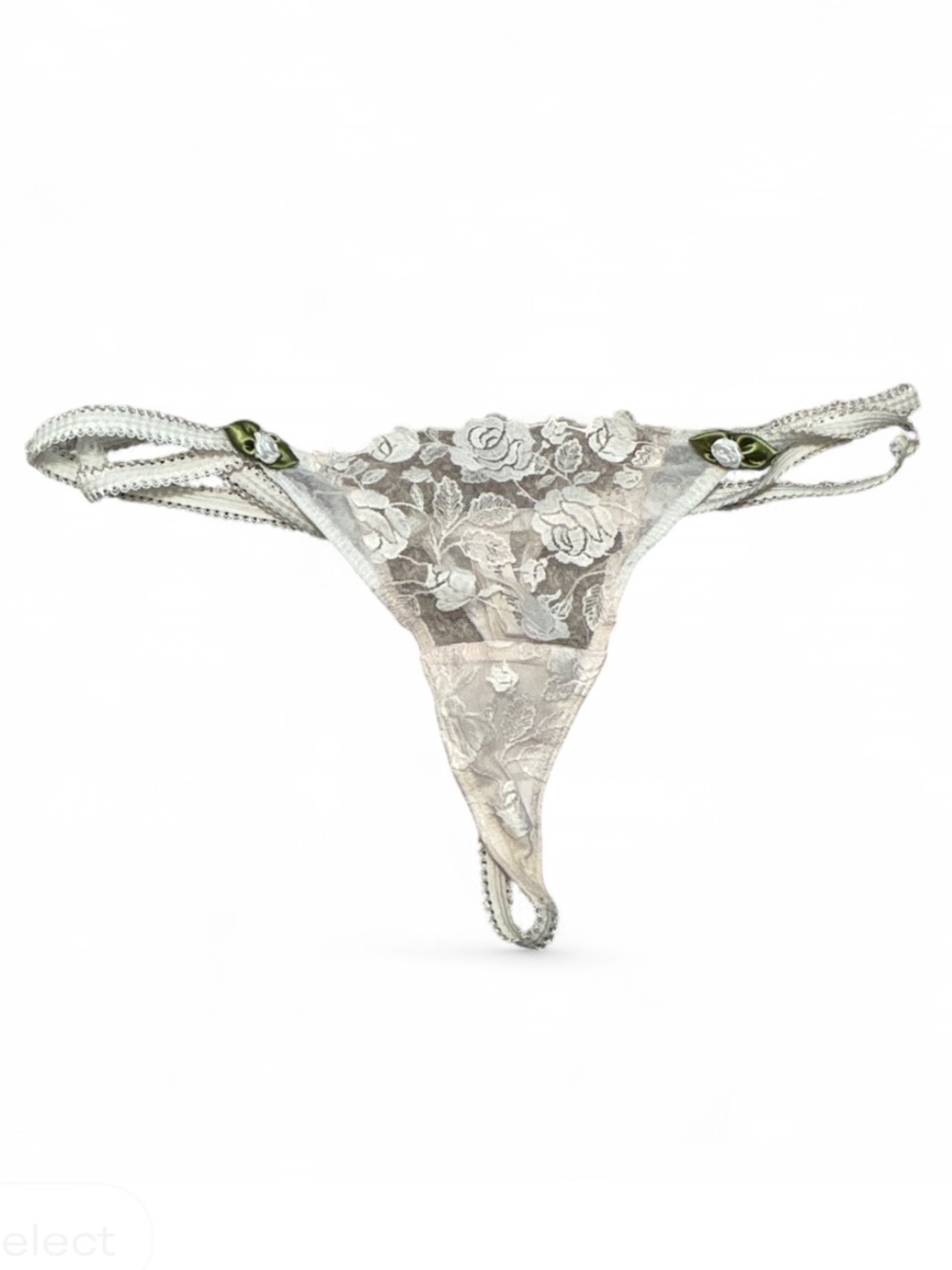For Love and Lemons Semi Sheer Floral Lace Thong Panty in Cream